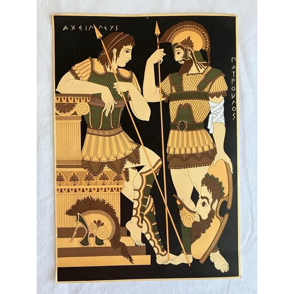 Vintage Greek Mythology Litho Print Achilles Patroclus MidCentury Victor, Athens - Picture 1 of 6